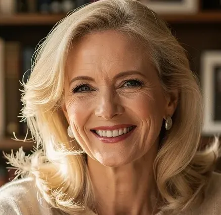 Image d’illustration d’une femme blonde d’environ 50 ans, souriante dans son bureau.